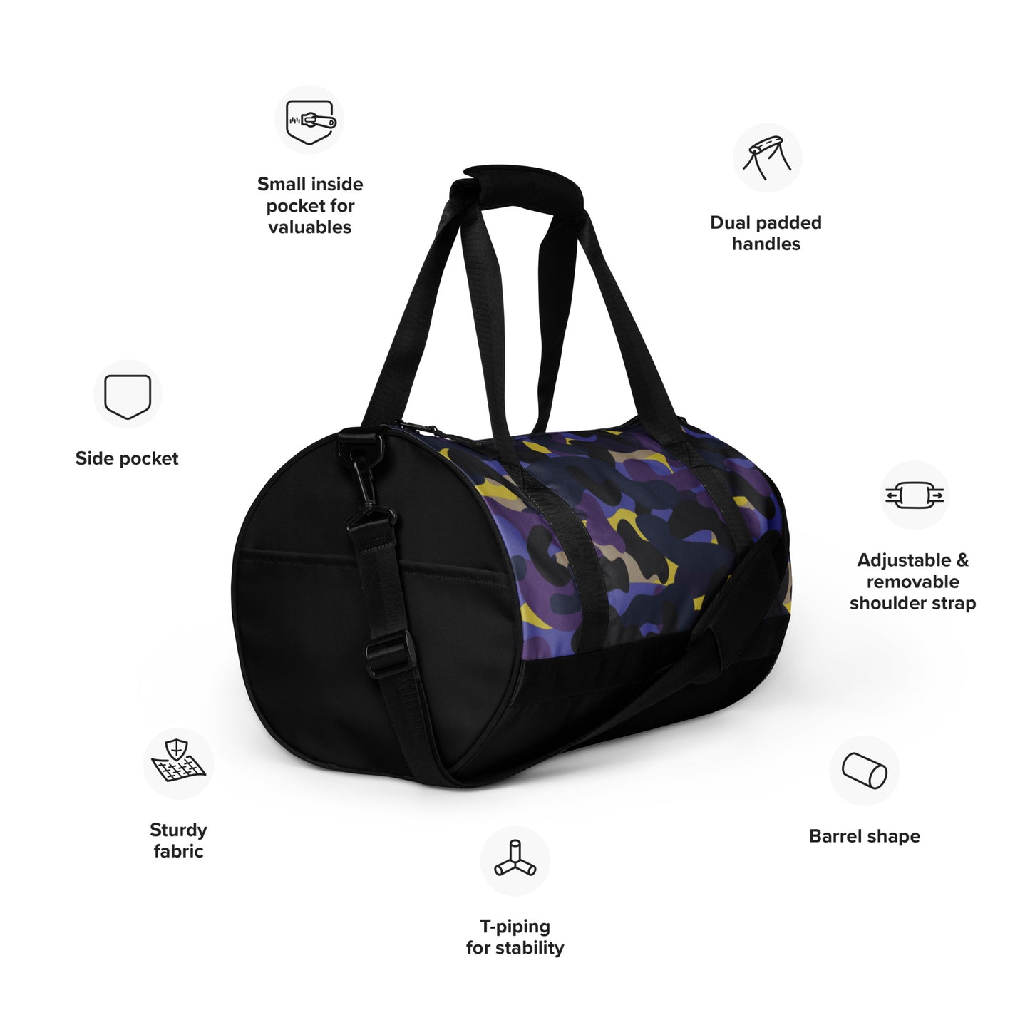 Camo print gym bag