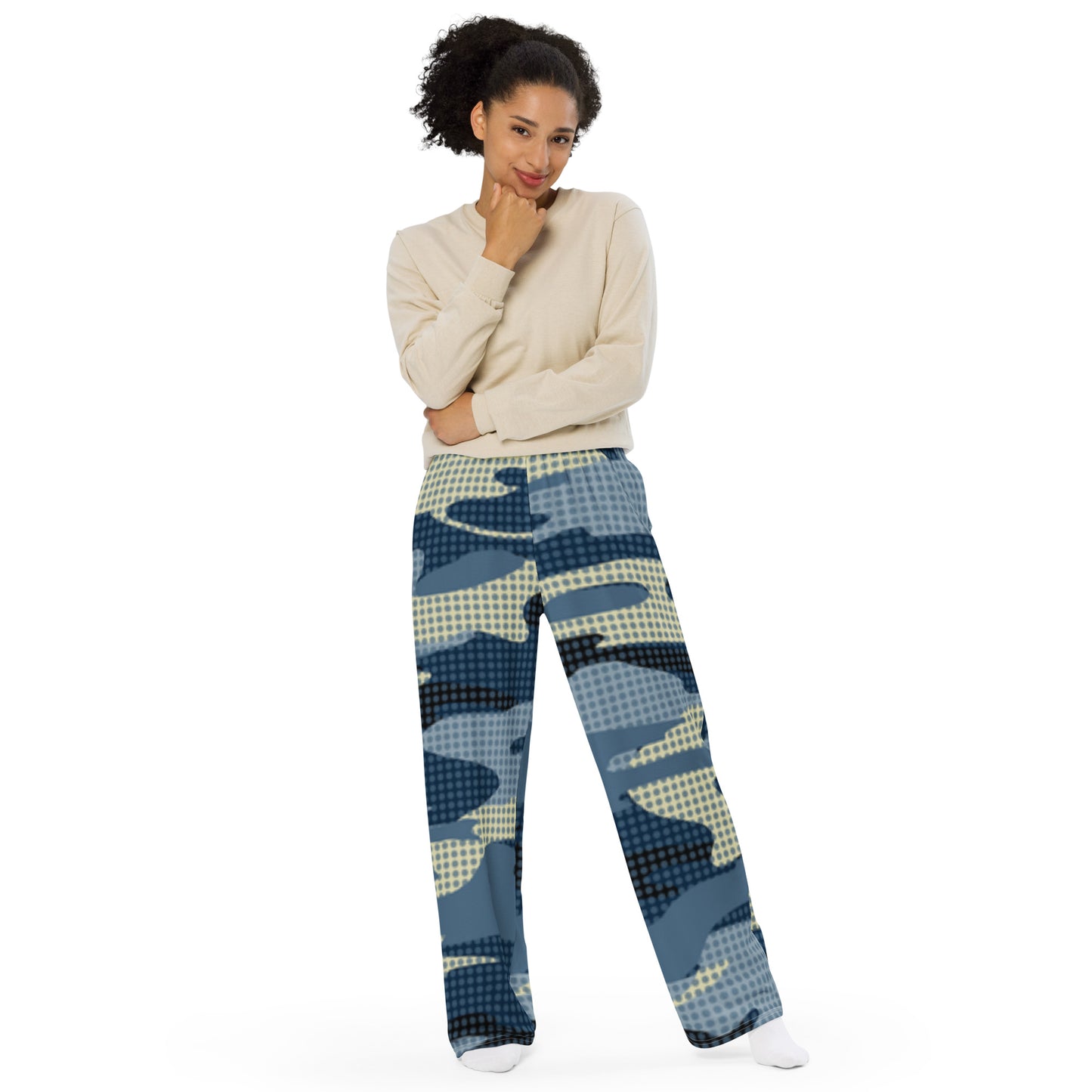 Blue Camo unisex wide-leg pants