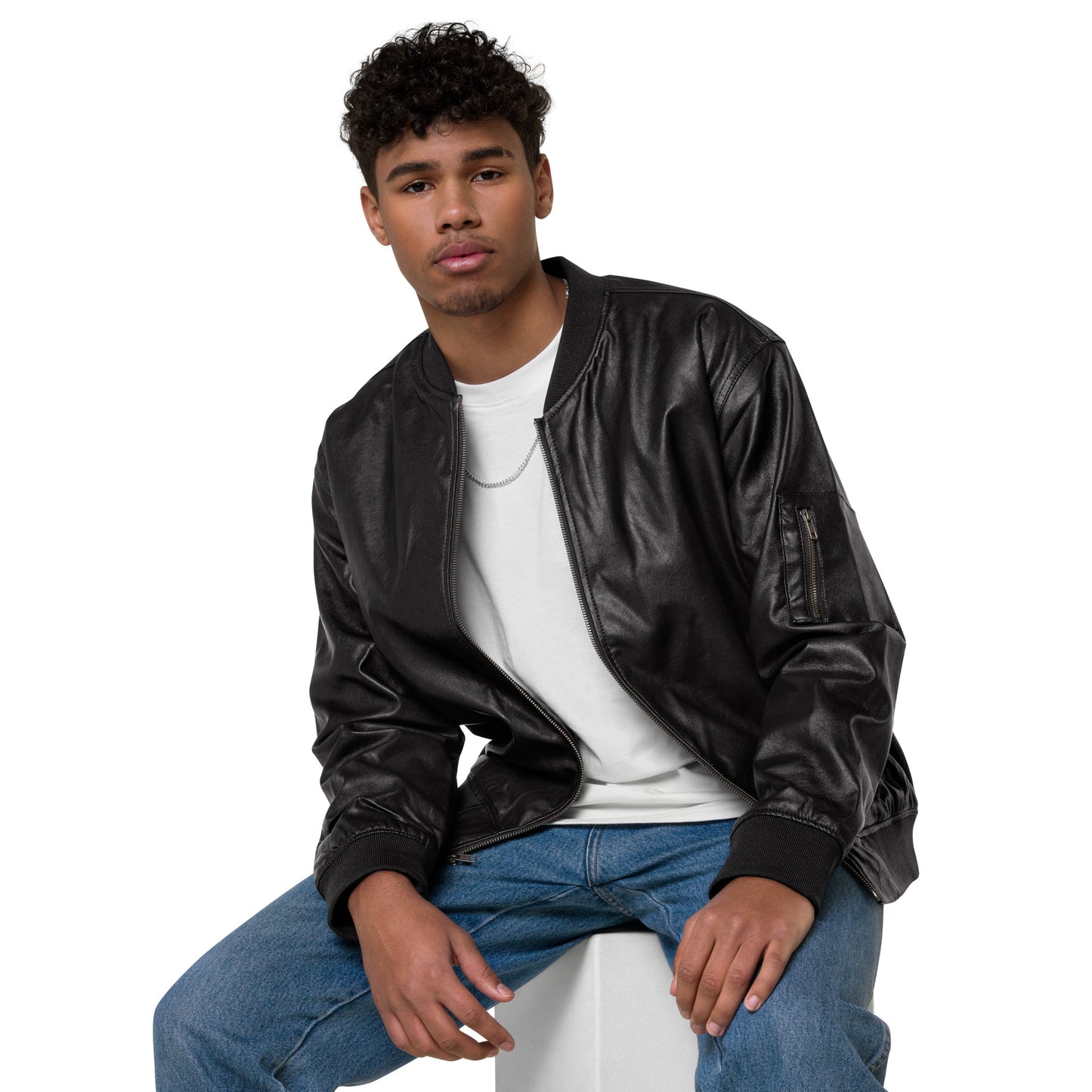 Freeman Black Leather Bomber Jacket