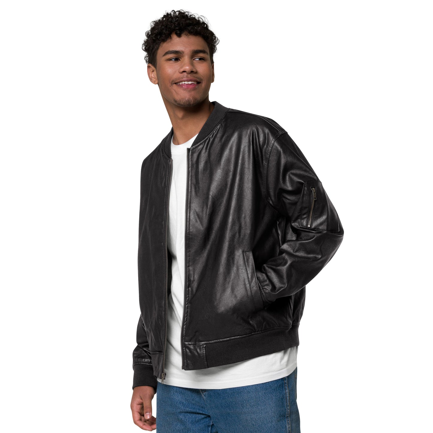 Freeman Black Leather Bomber Jacket