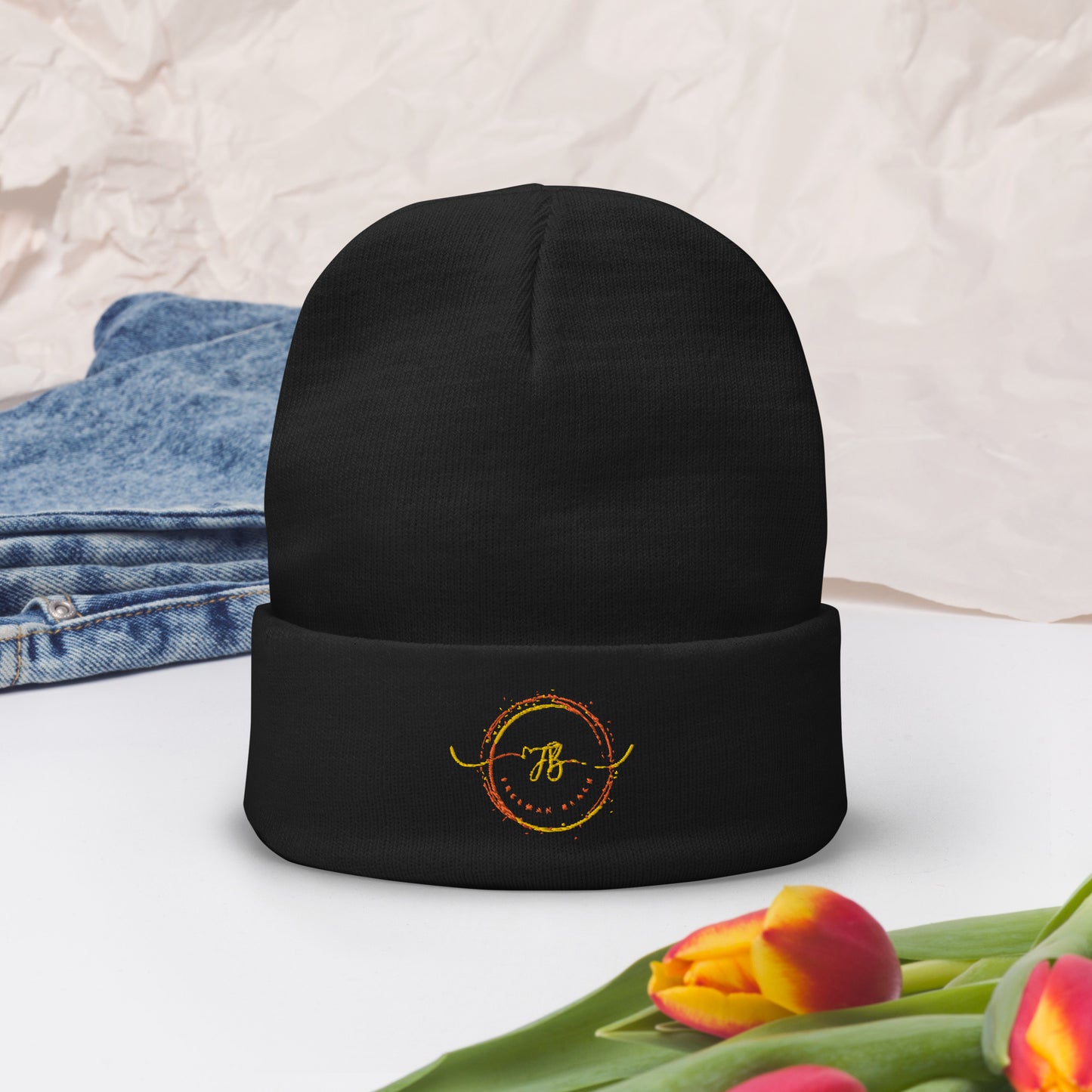 Freeman Black Embroidered Beanie